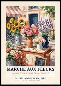 Livliga blommor skapar romantik i Paris på denna poster.-0