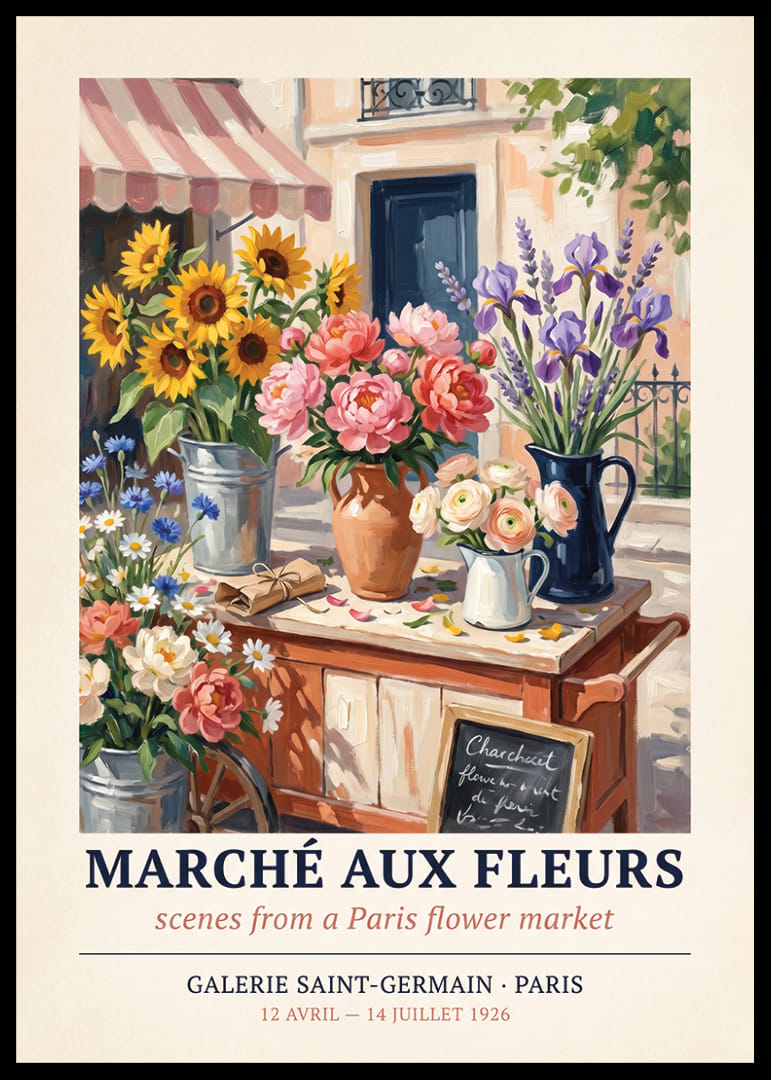 Vibrant flowers create romance in Paris on this poster.-12