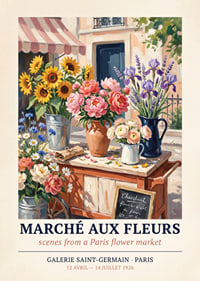 Livliga blommor skapar romantik i Paris på denna poster.-1