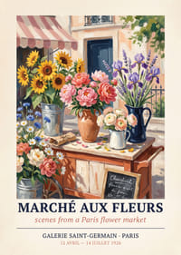 Vibrant flowers create romance in Paris on this poster.-1