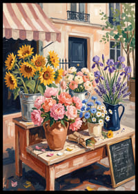 Charming floral arrangement in sunny urban landscape.-6