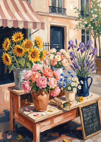 Charming floral arrangement in sunny urban landscape.-7