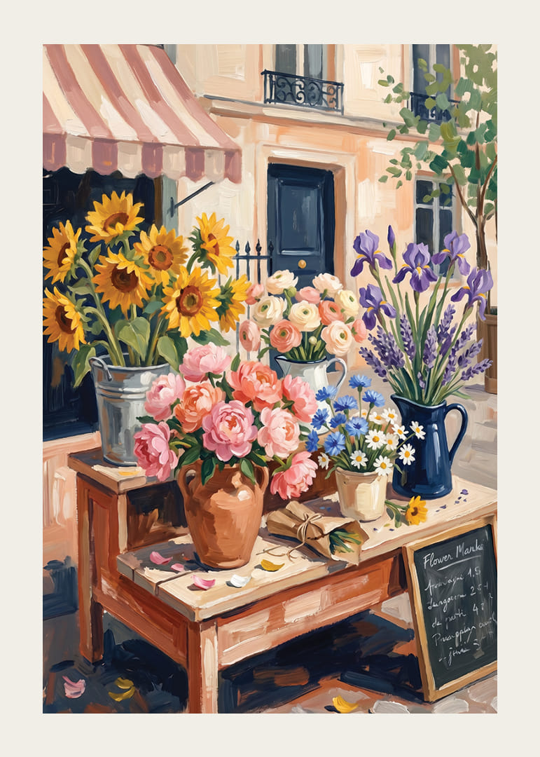 Charming floral arrangement in sunny urban landscape.-12