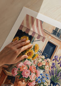 Charming floral arrangement in sunny urban landscape.-9