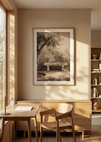 A timeless stone bench against an antique wall creates peaceful harmony.-8