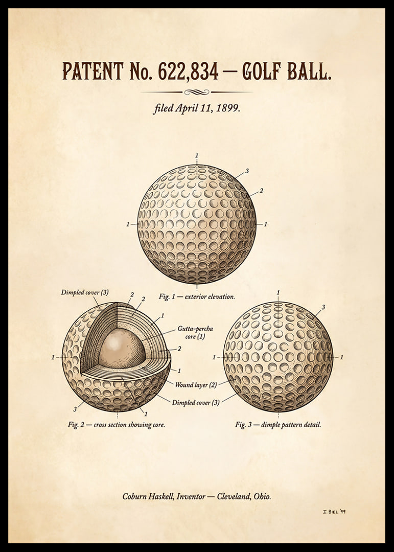 Patented golf ball from 1899 with detailed design.-12