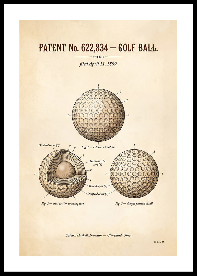 Patented golf ball from 1899 with detailed design.-12