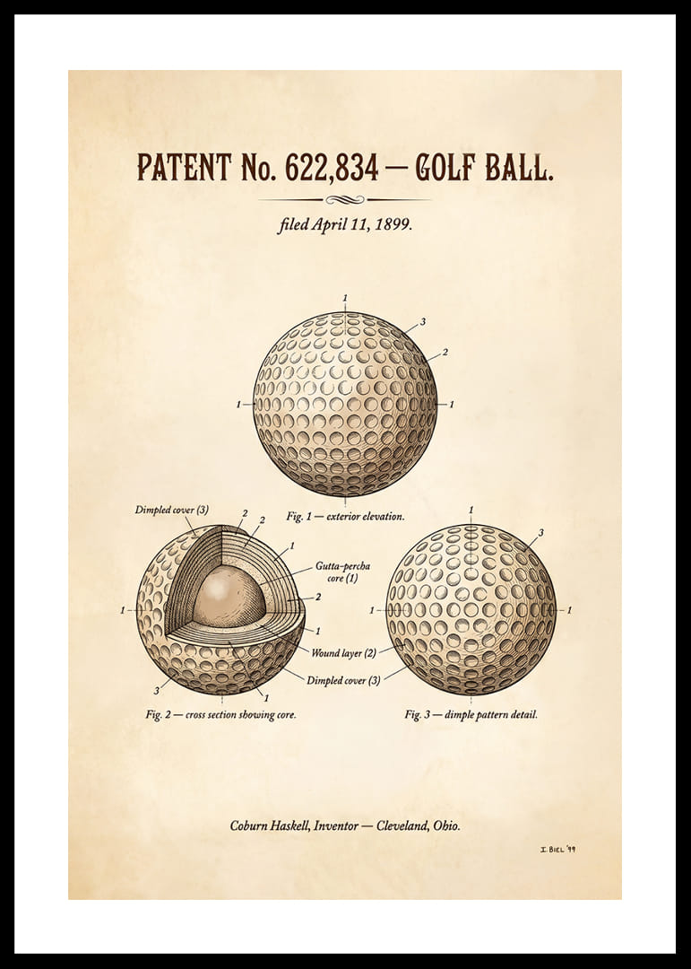 Minge de golf patentată din 1899 cu design detaliat.-12