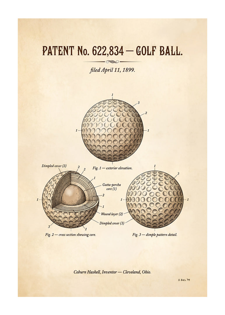 Patented golf ball from 1899 with detailed design.-12