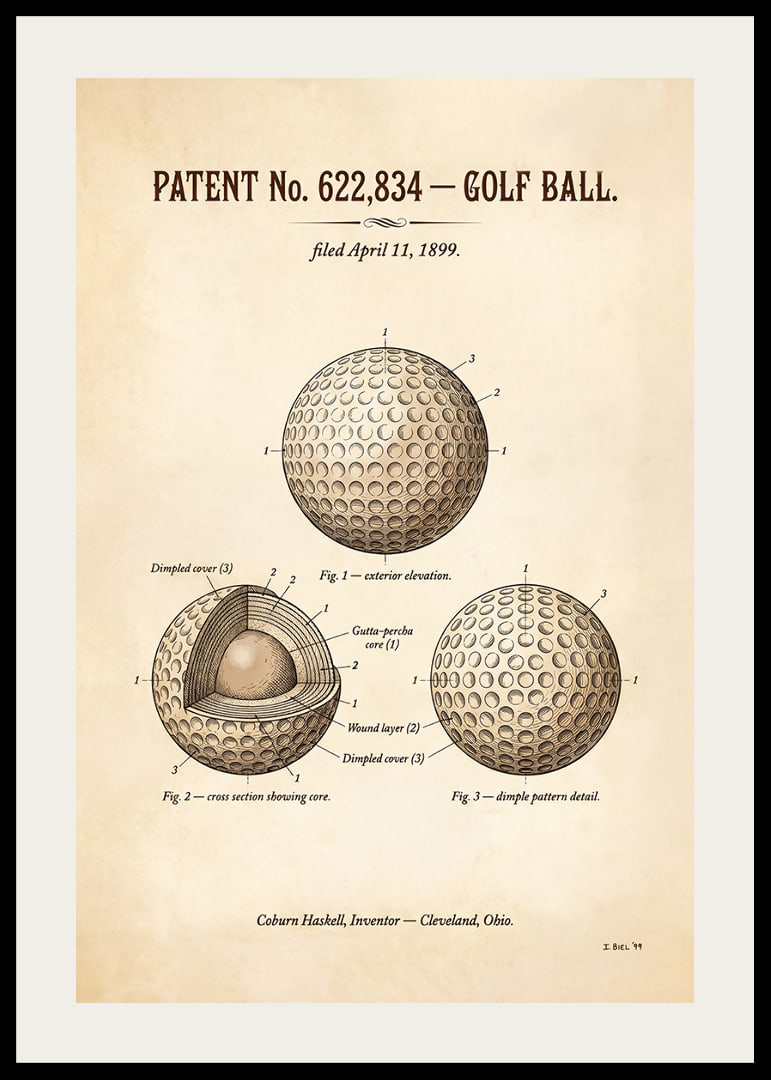 Patented golf ball from 1899 with detailed design.-12