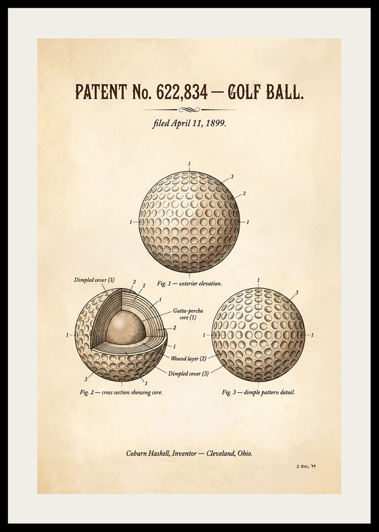 Minge de golf patentată din 1899 cu design detaliat.-12