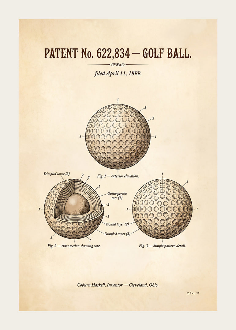 Patented golf ball from 1899 with detailed design.-12