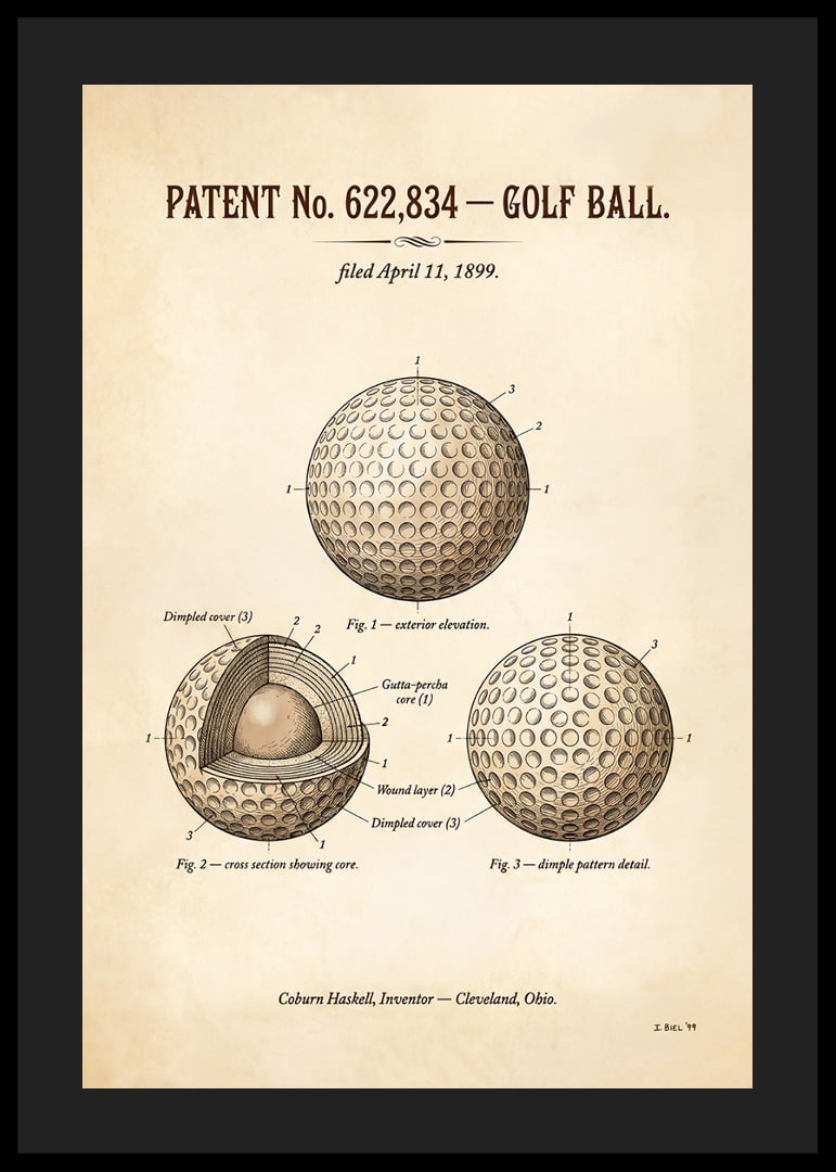 Patented golf ball from 1899 with detailed design.-12
