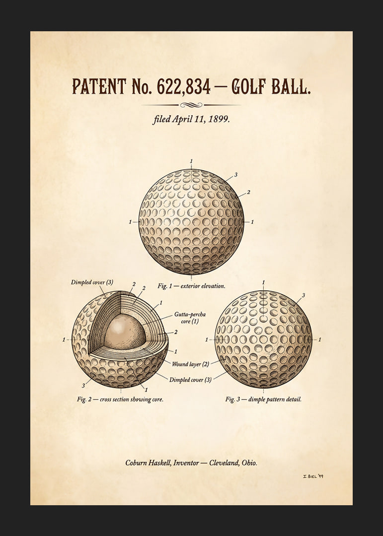 Patented golf ball from 1899 with detailed design.-12
