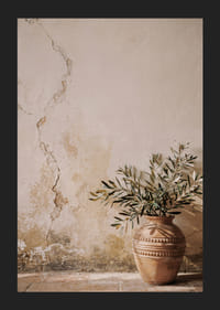 Una splendida composizione che ritrae un vaso rustico contro un muro patinato.-5