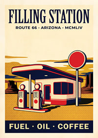 Charming retro poster of a classic gas station.-1