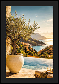 Mediterranean sea view with olive trees at sunset.-4