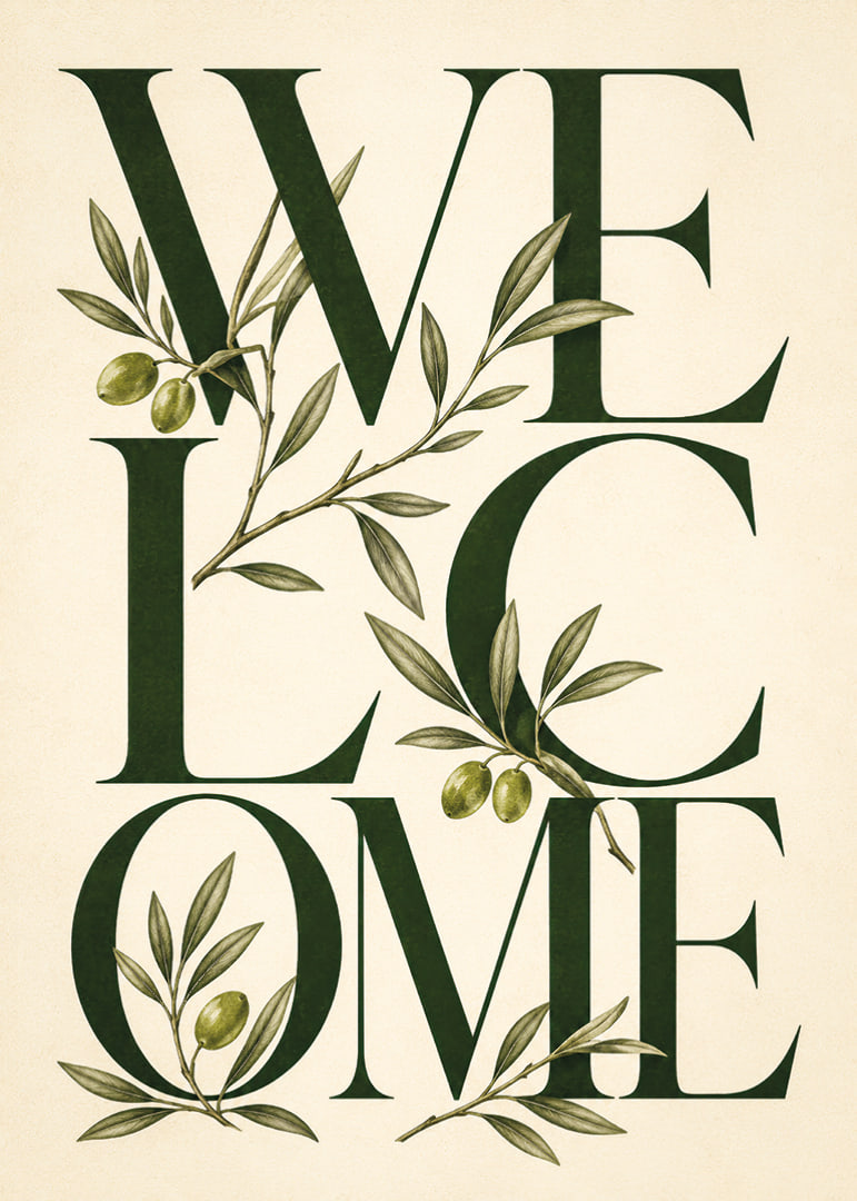 An elegant collection of olive branches and warm text.-12