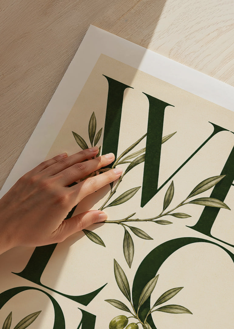 An elegant collection of olive branches and warm text.-12