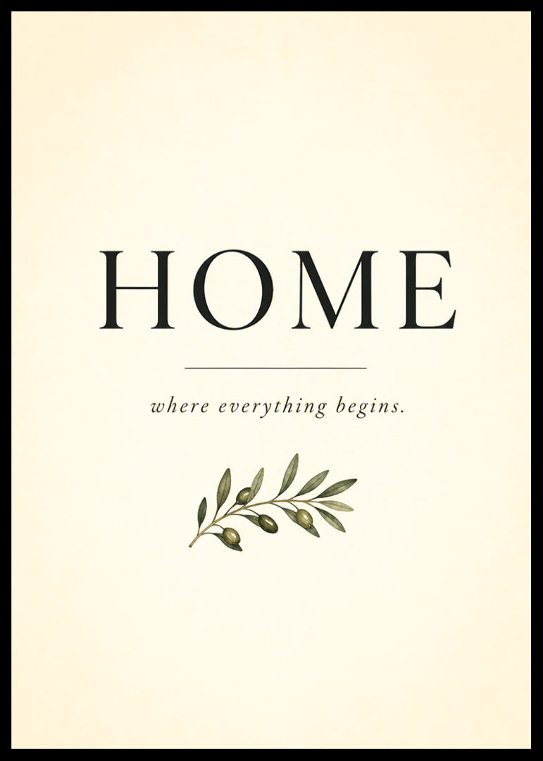 A stylish poster with the word 'HOME' and an olive branch.-12