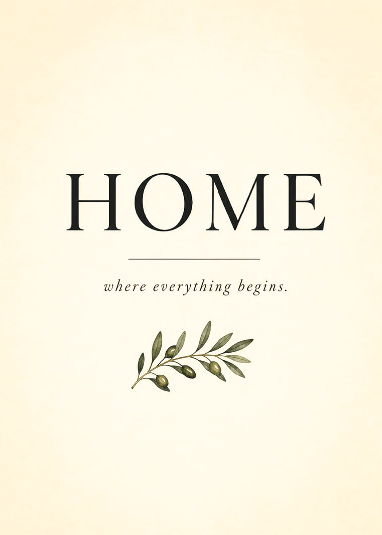A stylish poster with the word 'HOME' and an olive branch.-12