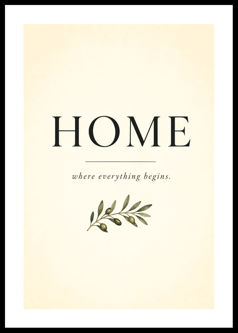 A stylish poster with the word 'HOME' and an olive branch.-12