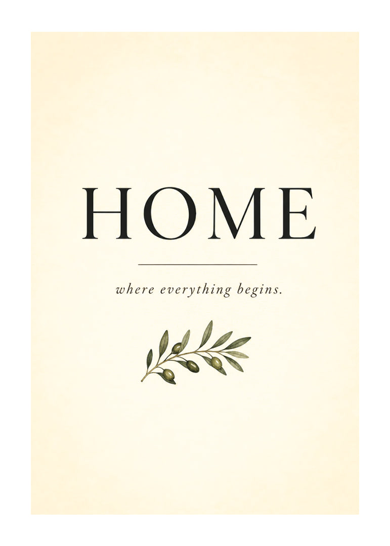 A stylish poster with the word 'HOME' and an olive branch.-12