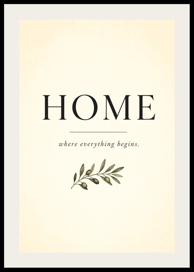 A stylish poster with the word 'HOME' and an olive branch.-12