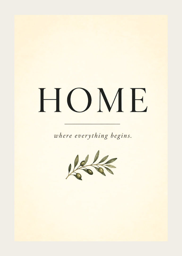 A stylish poster with the word 'HOME' and an olive branch.-12