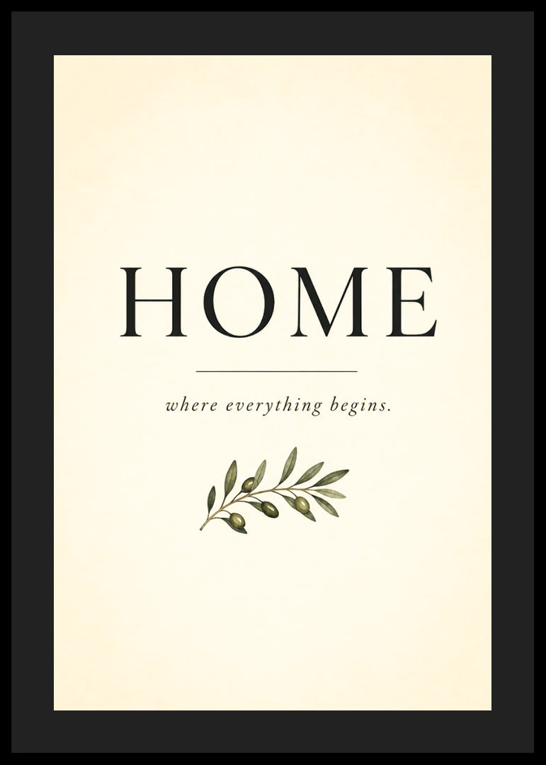 A stylish poster with the word 'HOME' and an olive branch.-12