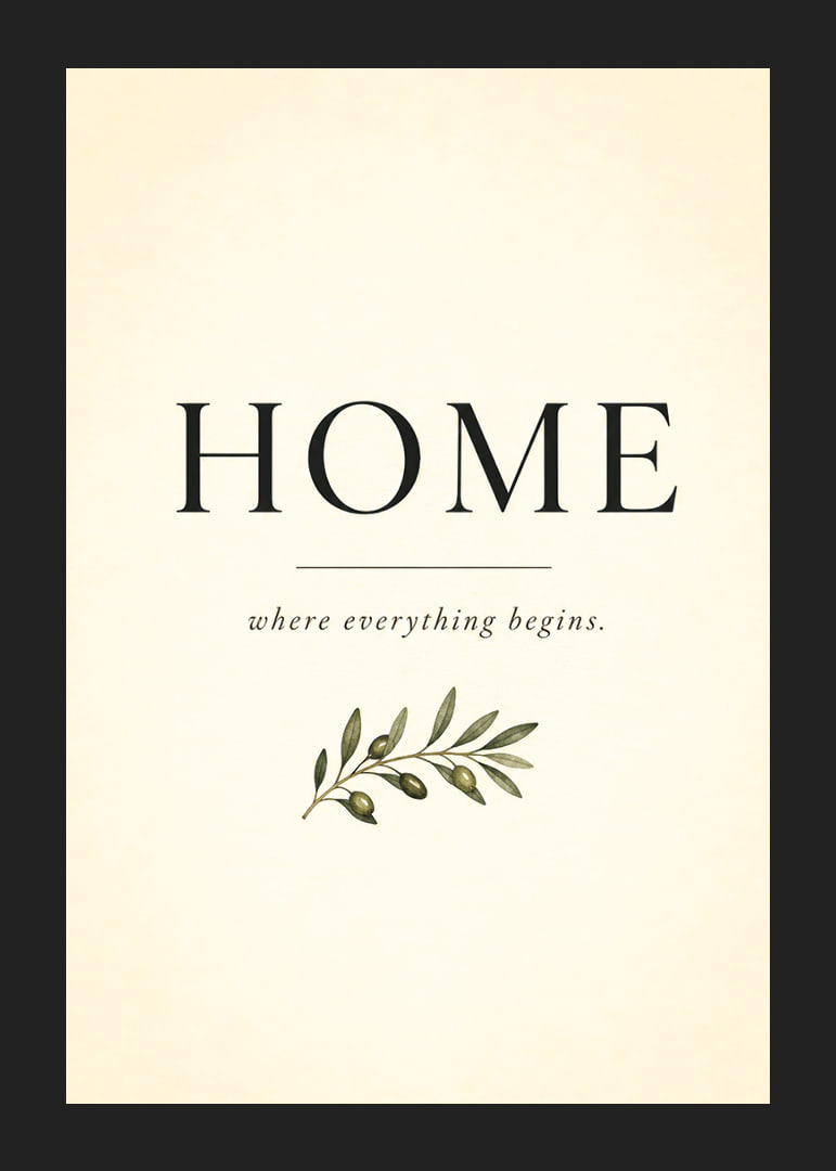 A stylish poster with the word 'HOME' and an olive branch.-12
