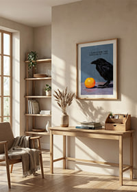 The crow ponders the purpose of the orange.-8