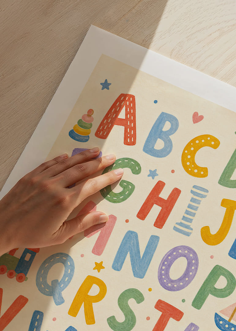 Lekfullt alfabet med färgglada illustrationer som gläder rummet.-12