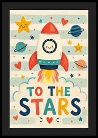 A colorful rocket travels towards the stars with happy motifs.-4