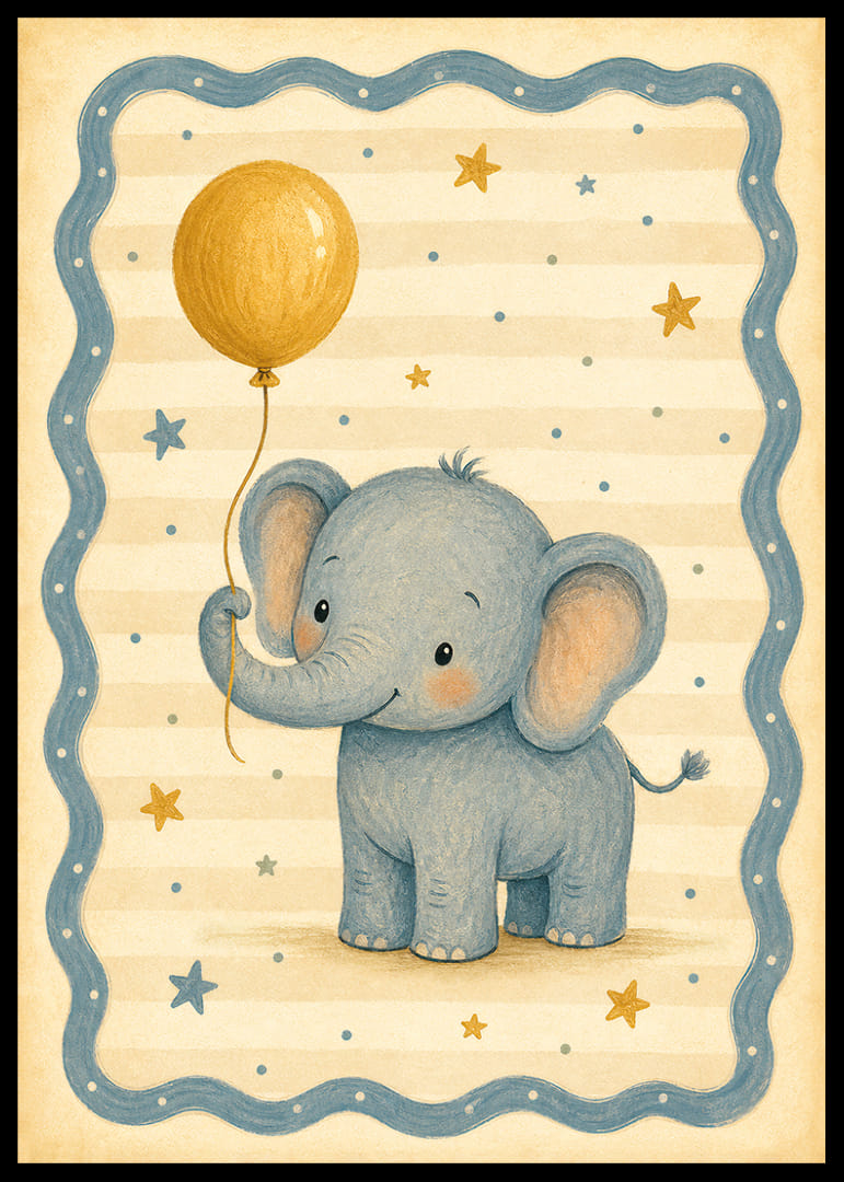 Ein bezaubernder Elefant mit Luftballon verschönert den Raum.-12