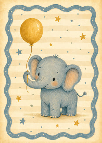 Poster Elephant With A Golden Balloon