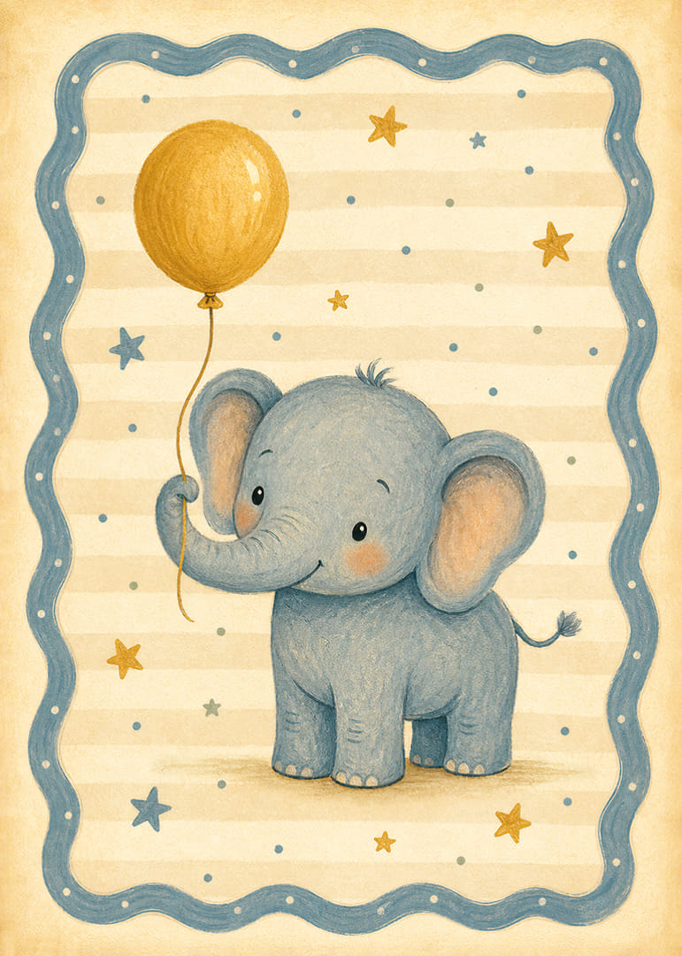 Ein bezaubernder Elefant mit Luftballon verschönert den Raum.-12