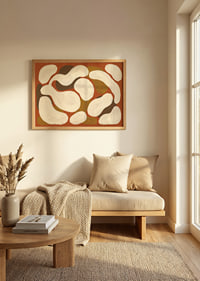 Soft, organic shapes against a warm earth-toned background.-2