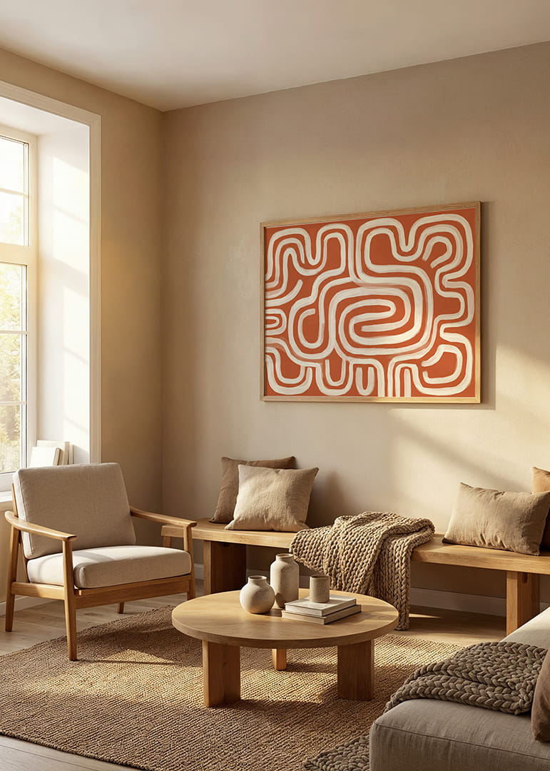 Organic lines dance in earthy terracotta.-12