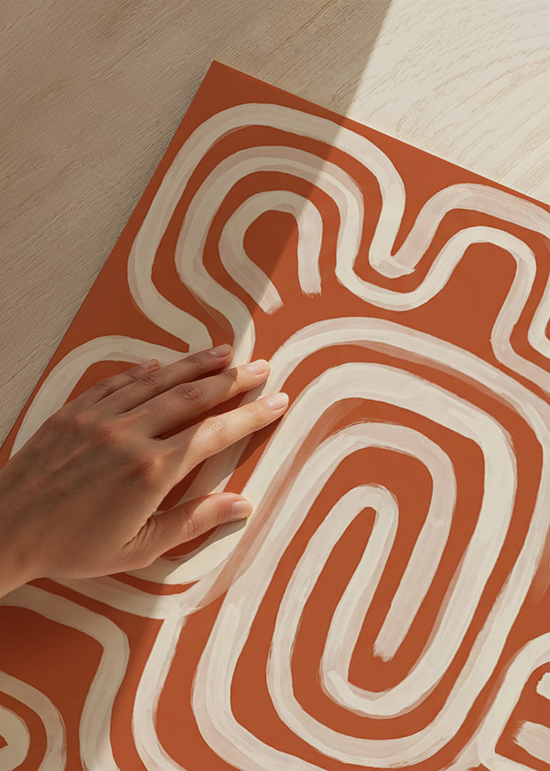 Organic lines dance in earthy terracotta.-12