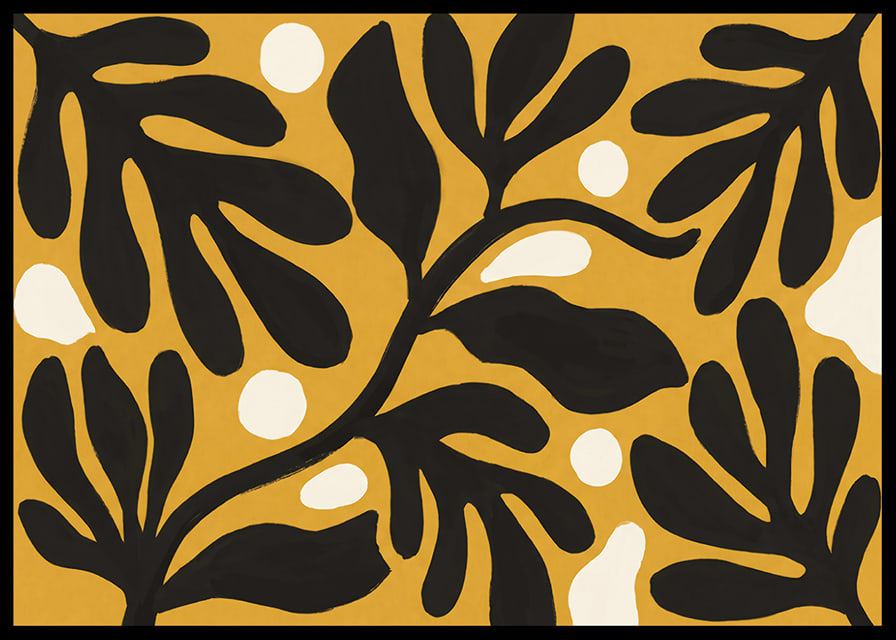 Black leaves dance against a golden background.-12