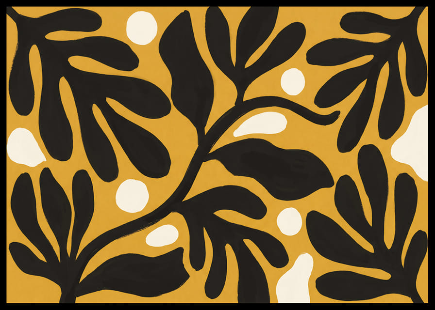 Black leaves dance against a golden background.-12