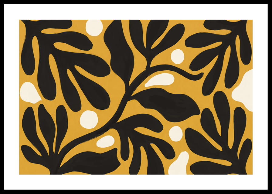 Black leaves dance against a golden background.-12