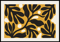 Black leaves dance against a golden background.-2