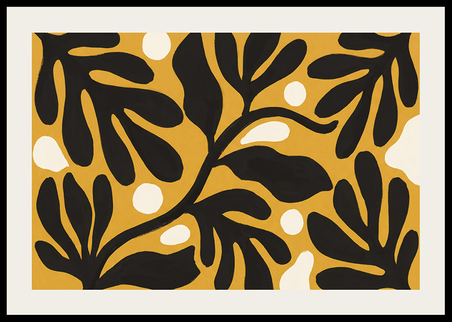Black leaves dance against a golden background.-12
