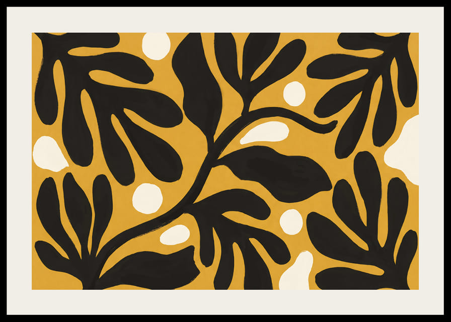 Black leaves dance against a golden background.-12
