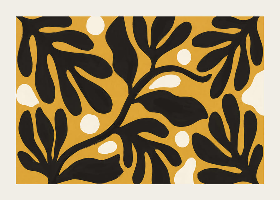 Black leaves dance against a golden background.-12