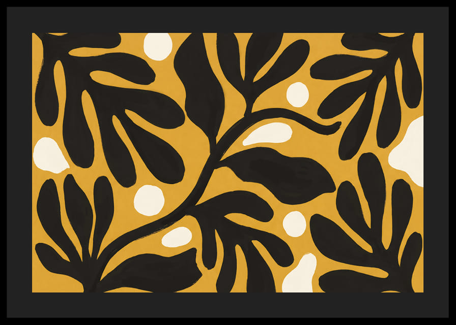 Black leaves dance against a golden background.-12