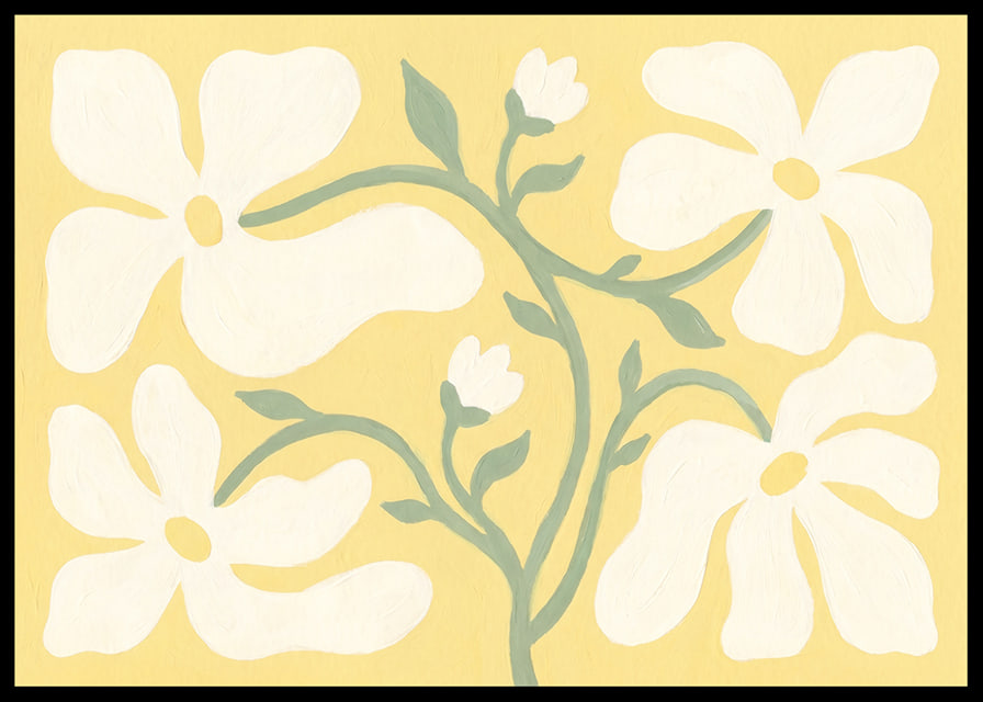 Mjuka blommor dansar på en solig gul bakgrund.-12