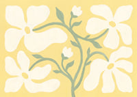 Mjuka blommor dansar på en solig gul bakgrund.-1